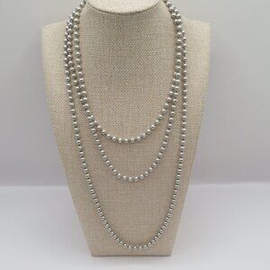 Crown Trifari Silver Tone Textured Beaded Necklace Extra Long